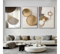 Set of 3 Art Prints,Modern Golden Line Geometric Abstract Canvas Painting Poster and Prints Wall Art Pictures for Living Kitchen Office Room Home Decor-30 * 40cm/(12 * 16inch) No Frame