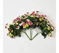 Set of 3 Artificial Pansy Bush Picks Faux Foilage Realistic Purple Yellow White Low Maintenance 32cm No Planting Everlasting Decor Indoor Outdoor