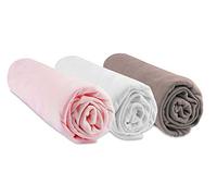 Set of 3 Bamboo Fitted Sheets 60 x 120 cm - Pink White Taupe