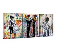 Set of 3 Banksy Canvas Wall Art for Living Room Abstract Graffiti Wall Decor Colourful Street Pop Art Hallway Decor Modern Urban Pop Art Paintings for Bedroom Office Home Decoration 30x40cm 3Pcs
