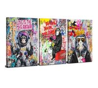 Set of 3 Banksy Canvas Wall Art for Living Room Graffiti Street Pop Art Wall Decor Abstract Gorilla Posters Aesthetic Room Decor Funny Animal Paintings Modern Artwork Bedroom Home Decorations 12x16"