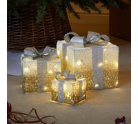 Set of 3 Battery Operated Gold Sparkly Christmas Gift Boxes with LEDs Samuel Alexander Gold One Size