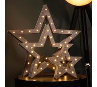 Set of 3 Battery Operated Light up Wooden Christmas Stars with Warm White LEDs Samuel Alexander Brown One Size