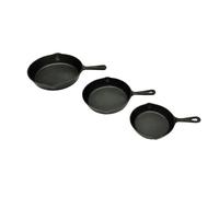 Set Of 3 BBQ Pans Cast Iron Skillet Grill Pan Round 17/21/27cm Barbeque