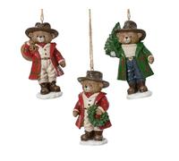 Set of 3 Bear Hanging Ornaments - Polyresin Christmas Decorations 11.5cm, Inspired by Paddington Bear