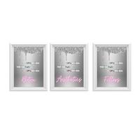 Set Of 3 Beauty Salon Prints, Aesthetics Wall Art, Beauty Salon Art Work, Botox Needle Picture, No Frame, Digital Glitter, Silver & Pink Print Picture A4 (3)