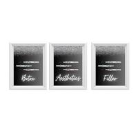 Set Of 3 Beauty Salon Prints, Aesthetics Wall Art, Beauty Salon Art Work, Botox Needle Picture, No Frame, Digital Glitter, Silver & Pink Black Print Picture A4 (5)