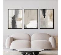 Set of 3 Beige Black Grey Canvas Paintings Abstract Watercolor Posters and Prints Modern Minimalist Wall Art Pictures Living Room Kitchen Office Decor-40x50cm/16x20inch (No Frame)