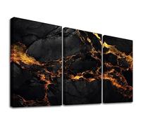 Set of 3 Black and Gold Abstract Wall Art,Golden Foil Texture on a Marble Surface Ink Print Painting Poster Modern Design Home Decor Framed (Pattern 06, 24"x36"x3P)