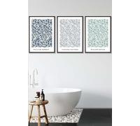 Set of 3 Black Framed Blue Green Grey William Morris Vintage Willow Floral Wall Art ARTZE Mid Blue W53cm x H73cm x D20mm