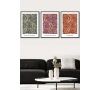 Set of 3 Black Framed William Morris Vintage Larkspur Autumn Colours Wall Art ARTZE Multi W33cm x H45cm x D20mm