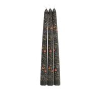 Set of 3 Black Midnight Print Taper Candles | Unscented Gothic Dinner Candles | 5-Hour Burn | Folk-Inspired Paraffin Wax Candles | Gift-Boxed Set for Home or Seasonal Decor