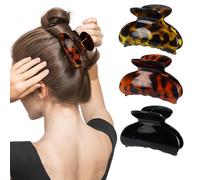 Set of 3 Black Plastic Leopard Hair Claw Clips for Women 7cm x 4cm