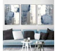 Set of 3 Blue Grey Abstract Wall Art Poster Blue Grey Canvas Painting Brush Stroke Art Prints Nordic Wall Pictures for Bedroom Office Home Decor-40x50cm/16x20inch (No Frame)