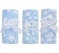 Set of 3 Blue Newborn Baby Boy Unisex Soft Light Weight Fleece Blankets/ Multi Purpose Patterned Comforter| Fits for Moses Basket Pram Crib Travel Car Home| 75 X75 CM| Economy Pack| Gift Idea