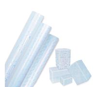 Set of 3 Blue Pearlescent Gift Wrapping Paper 43cm × 3m Gift Wrapping Roll for Baby Boy Gifts, Birthday, Baby Shower, Wedding