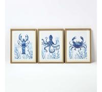 Set of 3 Blue Sea Animal Wall Art