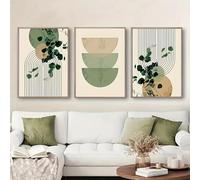 Set of 3 Bohemian Green Plant Eucalyptus Leaf Geometric Art Posters Retro Painting Canvas Prints for Living Room 75x110cmx3 No frame