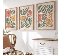 Set of 3 Boho Abstract Flowers Print, Terracotta Prints, Floral Wall Art, Vintage Art Print, Boho Flower Wall Art, Flower Market Poster, A3, A4 (A3)