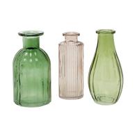 Set of 3 Boho Glass Bud Vases | Mini Coloured Vases in Green & Pink for Single Stems, Dried Flowers & Home Decor