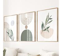 Set of 3 Boho Sage Green Plants Abstract Geometric Wall Art Canvas Painting Nordic Posters And Prints Wall Pictures For Living Room Bedroom Decor-50 * 70cm (Unframed)