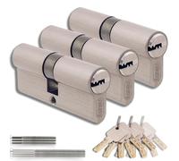 Set of 3 Brass Profile Cylinders 30/30mm, Double Lock, Screws and Keys Included, Easy Installation for Doors and Garages, Single Key, Total Length 60mm
