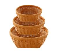 Set of 3 Bread Basket Imitation Rattan Fruit Basket Poly Wicker Handwoven Storage Basket Display Basket Serving Basket Food Serving Holders for Countertop Kitchen Home Restaurant, 20/23/26cm Stackable