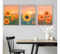 Set of 3 Bright Sunflowers Bathed in Sunlight - A5 A4 A3 Art Posters Wall Art Modern Painting Prints for Home Office or Workspace Interior Decoration (A4 (297x210mm), High-resolution paper)