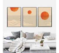 Set of 3 Burnt Orange Sunset Sea Wave Line Canvas Painting Boho Sunrise Posters and Prints Wall Art Pictures for Living Room Home Decor-40 * 50cm/16 * 20inch (No Frame)