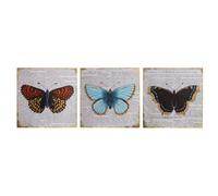Orsina Butterfly Wall Plaques - Set Of 3, Trio Of Wooden Signs With Colourful Butterfly Motifs, Rustic Finish Adds