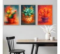 Set of 3 Cacti In Pots With Vibrant Background - A5 A4 A3 Art Posters Wall Art Modern Painting Prints for Home Office or Workspace Interior Decoration (A4 (297x210mm), High-resolution paper)