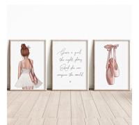 Set Of 3 Canvas Poster Cartoon Ballet Girl Ballerina Quote Nursery Pink Dancing Shoes Wall Art Prints Gift Bedroom Living Room Dorm Gallery Corridor Decor Picture,30x40 CM (11.8x15.8 In)