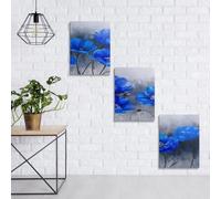 Set Of 3 Canvas Poster Modern Realistic Blue Large Poppy Flowers Abstract Black White Grey Bathroom Wall Art Prints Gift Bedroom Living Room Dorm Gallery Corridor Decor Picture,40x60 CM (15.8x23.6 In)