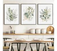 Set Of 3 Canvas Poster Watercolor Botanical Sage Green Beige Wild Flowers Floral Bundle Modern Wall Art Painting Gift Bedroom Living Room Dorm Gallery Corridor Decor Picture Prints,A3 (30X42CM)