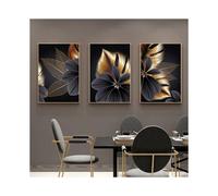 Set of 3 Canvas Posters - Pattern: Plant Leaf - Black - Modern Print - Wall Decor - Wall Painting 30*40cm - Triumph