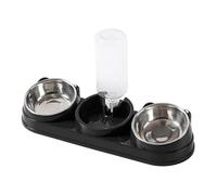 Set of 3 Cat Food Bowls with Automatic Drinking Trough Raised Positioning Tilted Design for Small Medium Pets- black