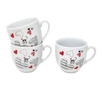 Set of 3 Ceramic Coffee Cups Decorated with Hearts 70 ml Washable White