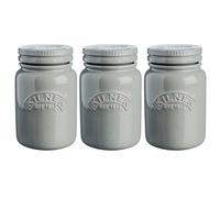 Set of 3 Ceramic Push Top Storage Jars Grey