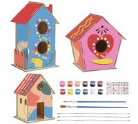 Set of 3 Children's Bird House Building Kit, DIY Empty Wooden Bird House for Painting, Buildable and Colourable Bird House Construction Kit, Wooden Kit Bird House for Teaching Activities and Gifting