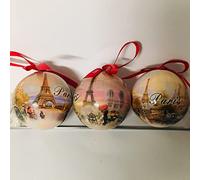 Set of 3 Christmas Baubles Paris Eiffel Tower Medium Size Plastic