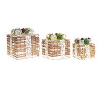 Beliani Set of 3 Christmas Decorations LED TISSO Christmas Gifts 20/25/30 cm Brown, Brown