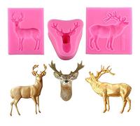 Set of 3 Christmas Deer Elk 3D Stag Head Silicone Fondant Chocolate Gum Paste Mold Cake Cupcake Decorating Tools Resin Polymer Clay Mold