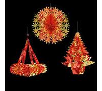 SET of 3 Christmas Foil Ceiling Decoration Hanging 30cm-40cm Red & Gold