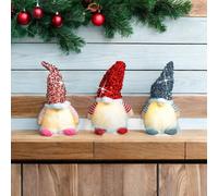 Set Of 3 Christmas Light Up Gonks - Festive Xmas Scandi Faceless Gonk Gnome Santa Novelty Decoration - 1 Pink, Silver & Red