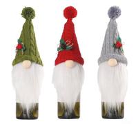 Set of 3 Christmas Plush Gnome Wine Bottle Covers Designed for Festive Table Centerpieces