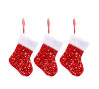 Set Of 3 Christmas Theme Stocking Handmade Present Bag Sparkling Sequins Sock Elegant Festival Mantels Accessory Mantels Hanging Stocking
