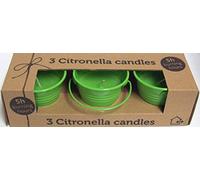 Set Of 3 Citronella Wax Candles In Decorative Coloured Iron Bucket 5H - Green
