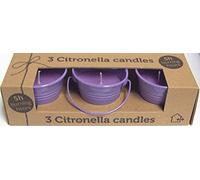 Set Of 3 Citronella Wax Candles In Decorative Coloured Iron Bucket 5H - Lilac