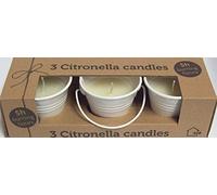 Set Of 3 Citronella Wax Candles In Decorative Coloured Iron Bucket 5H - White