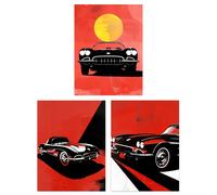 Set of 3 Classic Sports Cars Modern Bold Red 12X16" Wall Art Prints Artery8 Red W12 inch x H16 inch